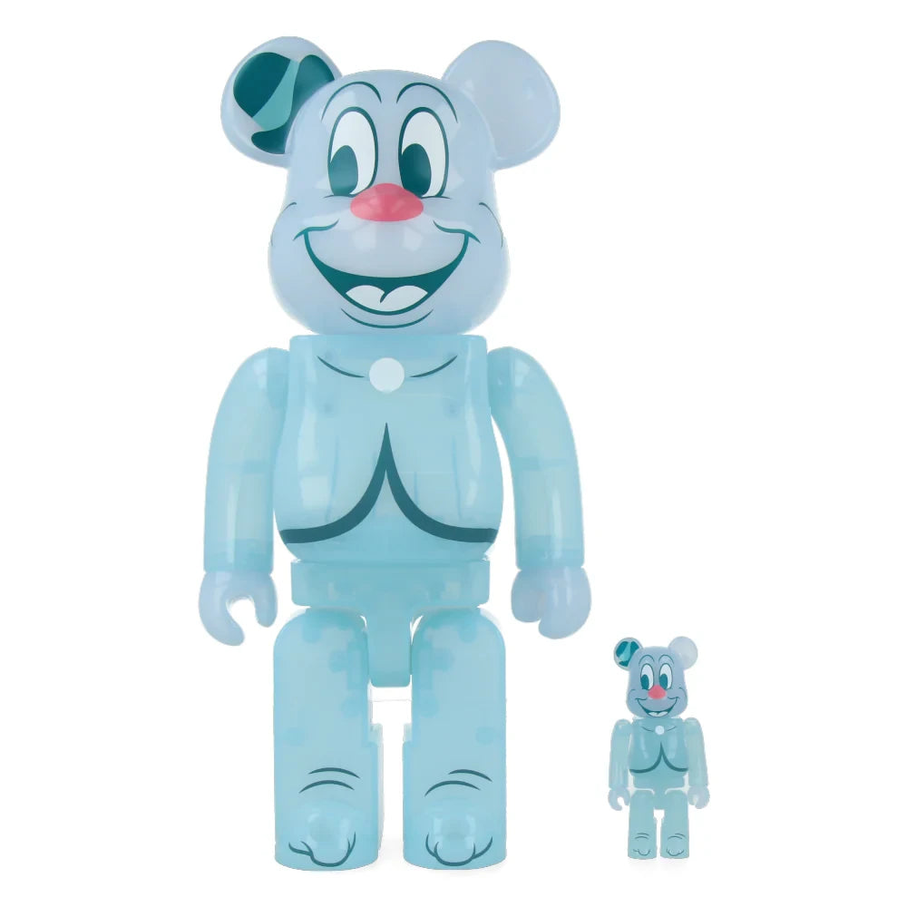 Front view of Medicom Toy Bearbrick 400% & 100% set – Lonesome Ghosts (Disney) showing ghostly blue translucent design.