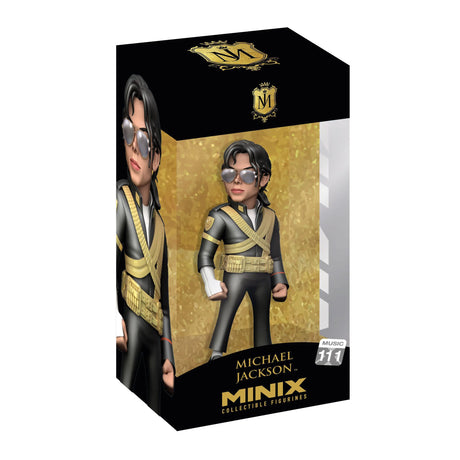Michael Jackson Minix collectible figure inside display box with gold background.