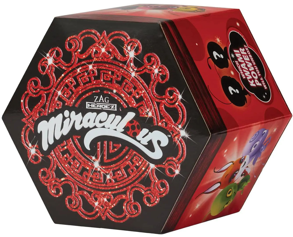 Miraculous Kwami blind box packaging with glittery red design