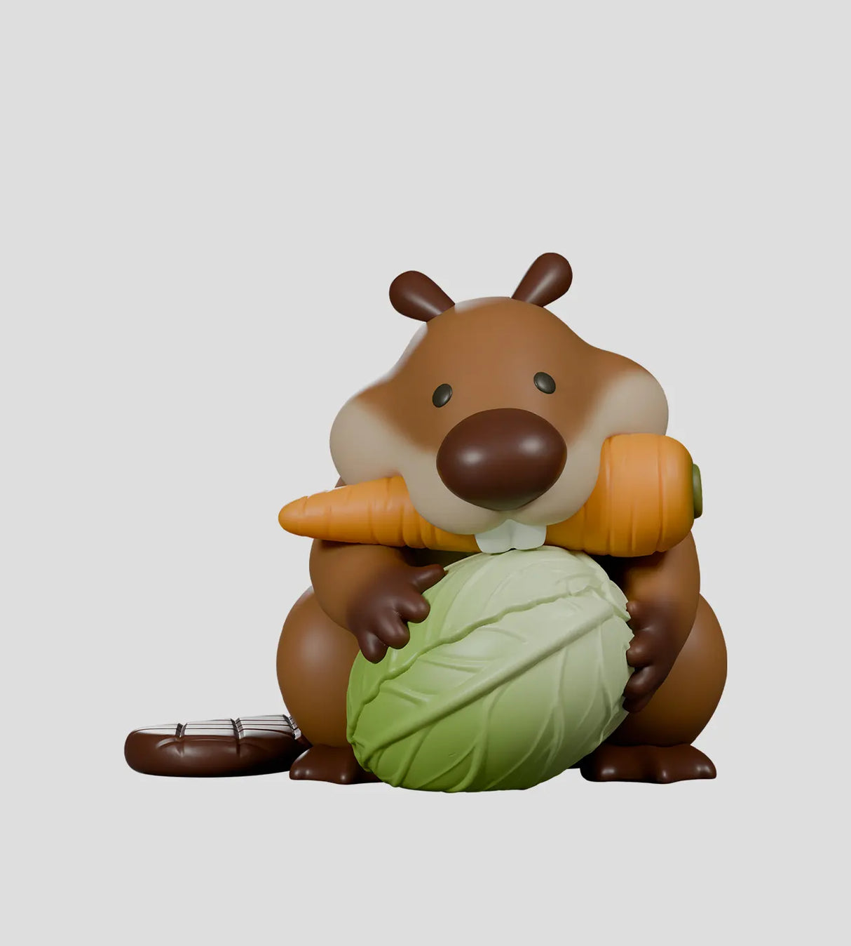 misbeavhaving beaver holding cabbage and carrot figure