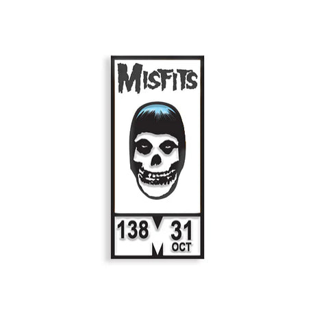 Black and white Misfits enamel lapel pin featuring skull and “138” design