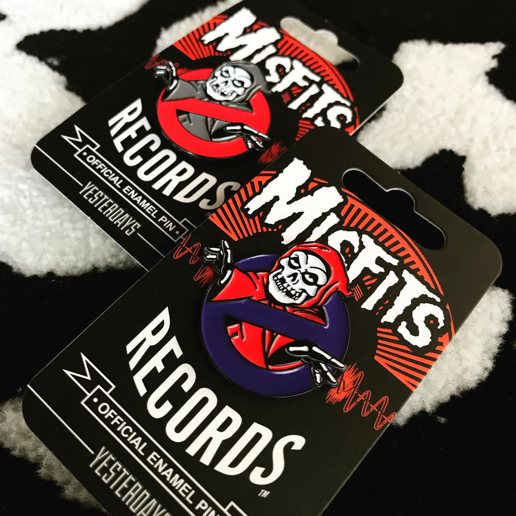 Official Misfits collectible pin featuring skull in red ghost circle design