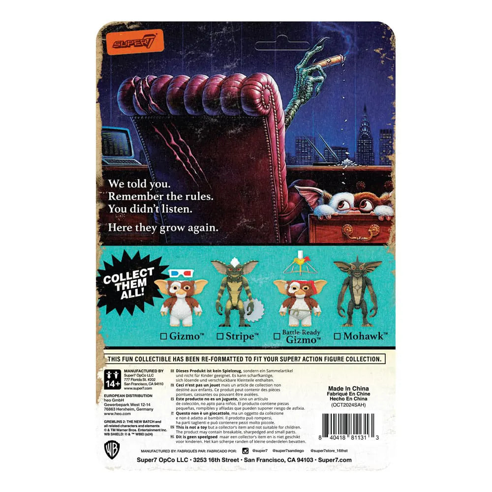 Back of packaging for Mohawk Gremlins ReAction Figure with full assortment shown