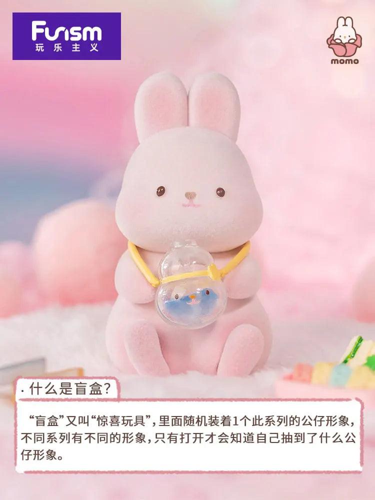 Glug Bunny holding a transparent fishbowl from Momo Bunny blindbox series
