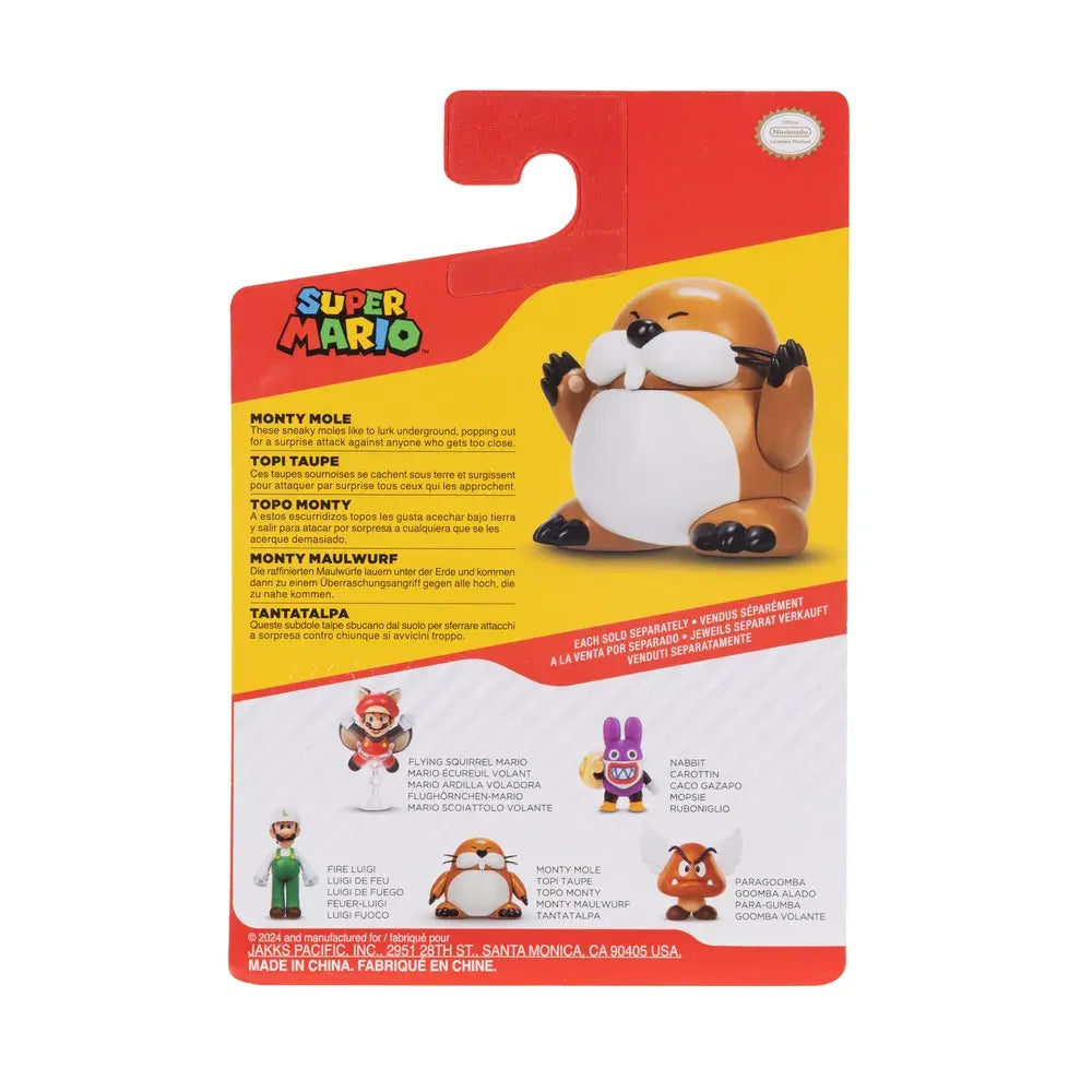 Monty Mole figure cardback with multilingual character bio
