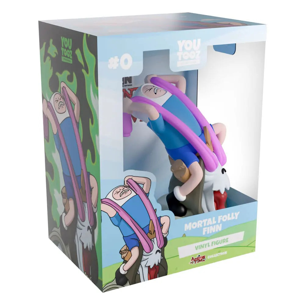 Boxed Youtooz Mortal Folly Finn Adventure Time vinyl figure collectible with display window.