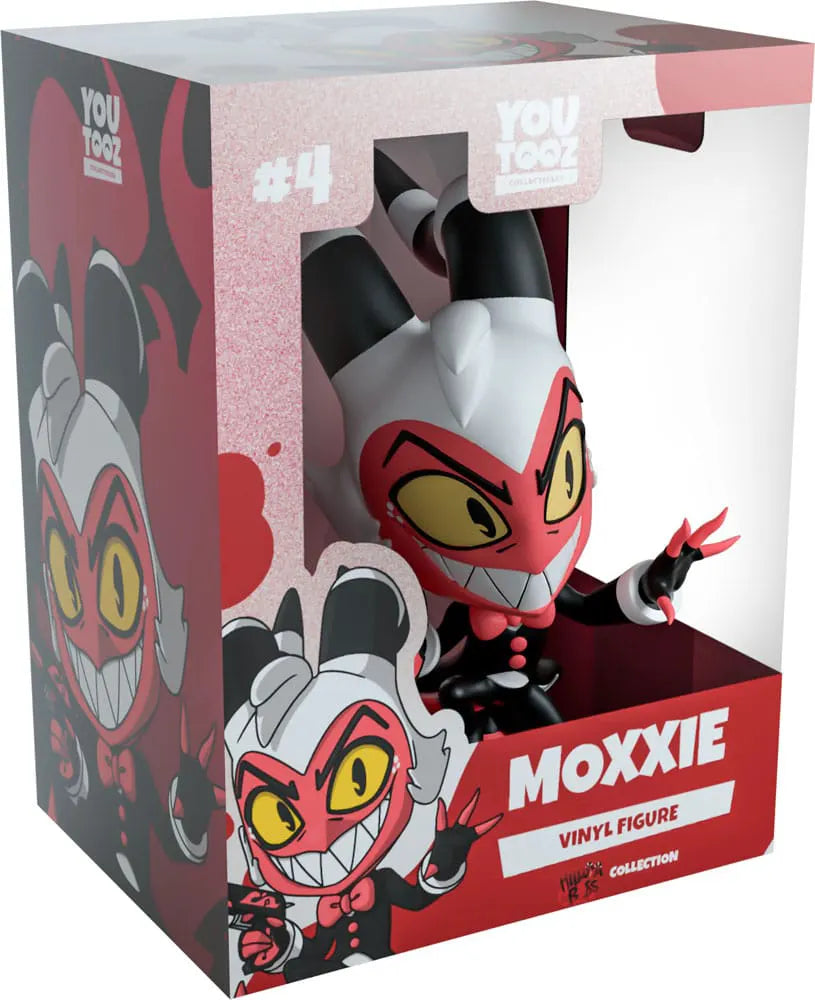 Moxxie Youtooz vinyl figure inside display box with Helluva Boss artwork
