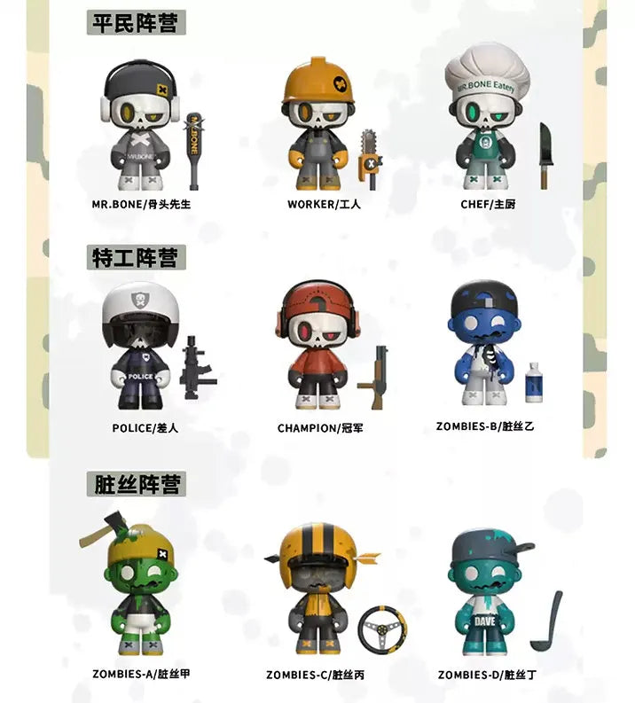 Mr. Bone Junior First Day Series Blindbox full set display of collectible vinyl figures