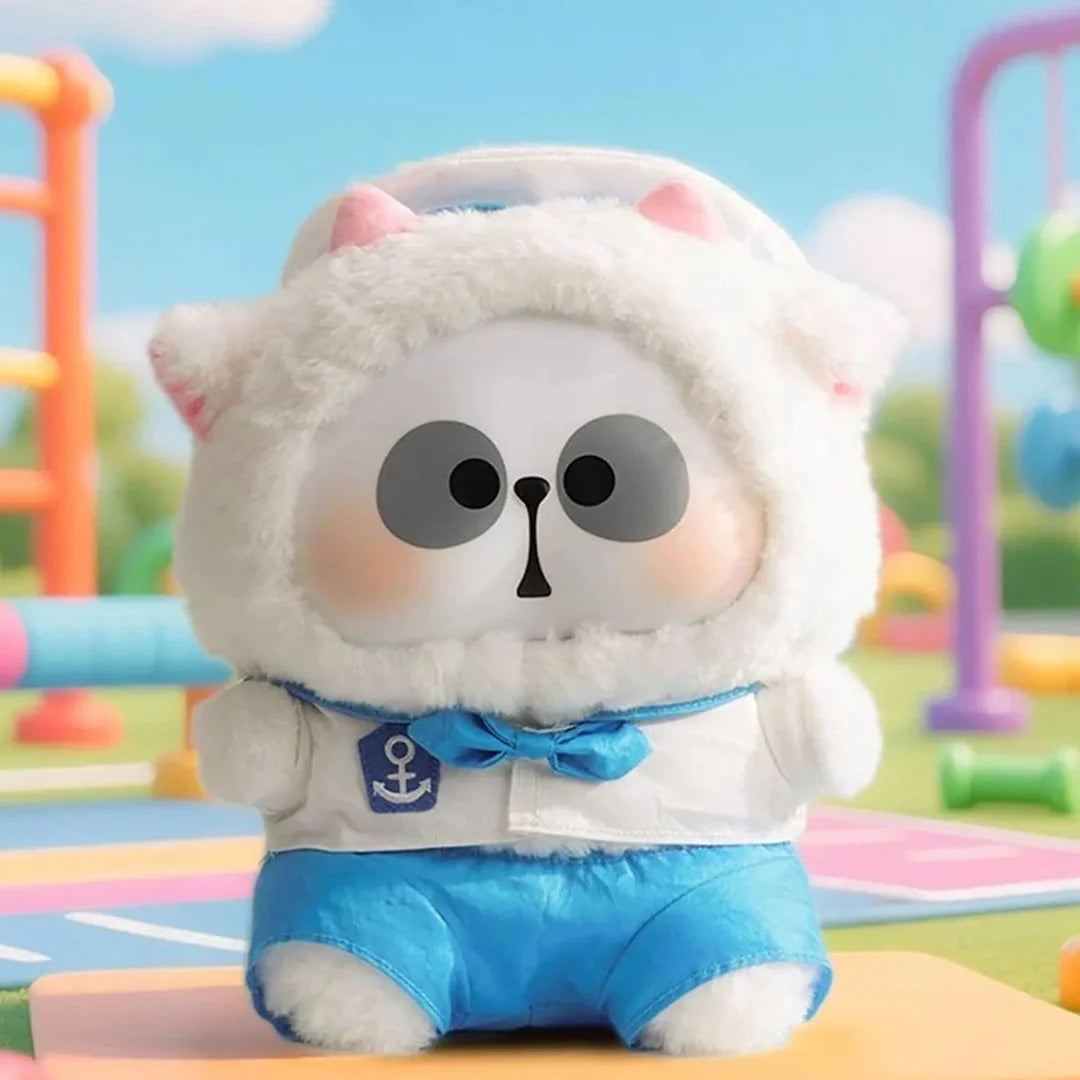 White sailor cat MR.PA plush character wearing a blue bow and nautical-themed outfit