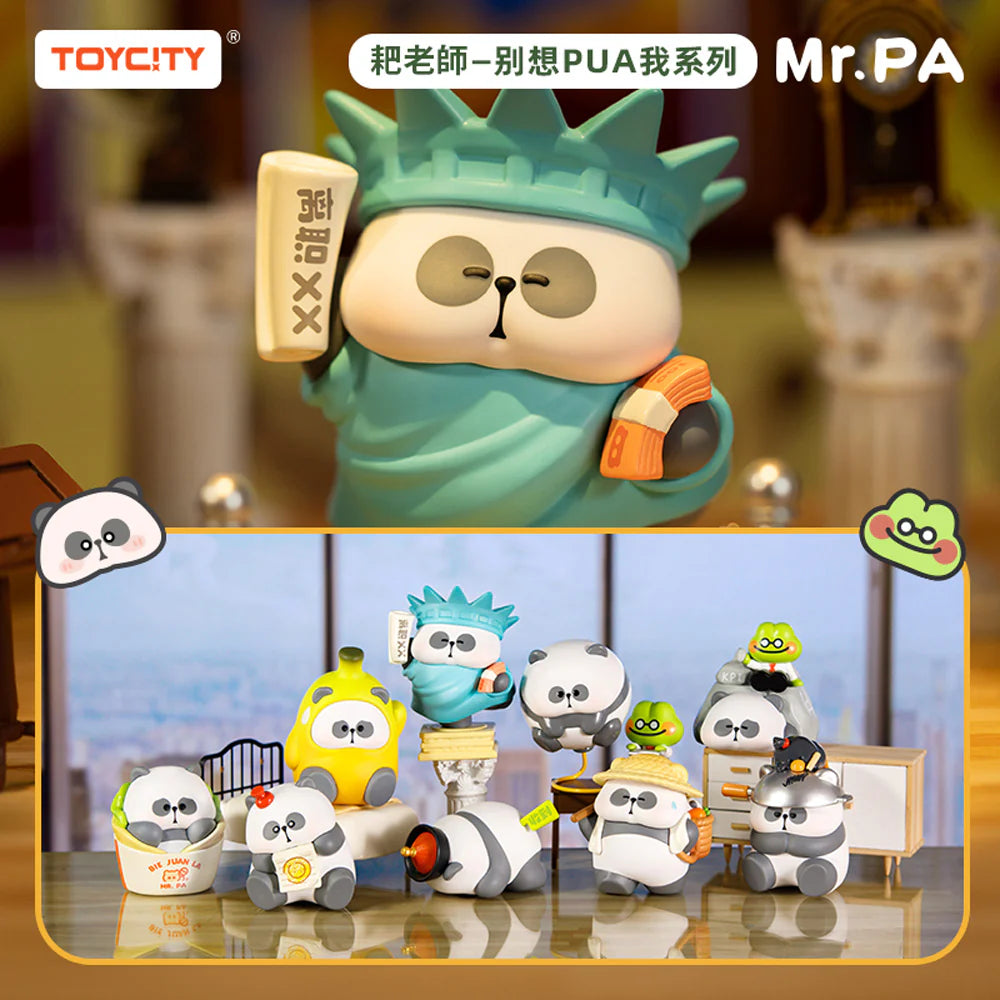 Full lineup of Mr. Pa Don’t Try To PUA Me Blindbox figures displayed with various designs and hidden editions