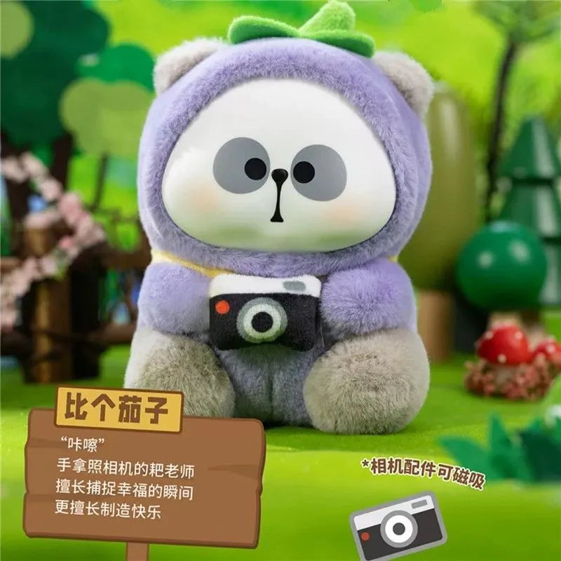 Mr. Pa plush figure Make A Gesture wearing a purple eggplant costume and holding a camera