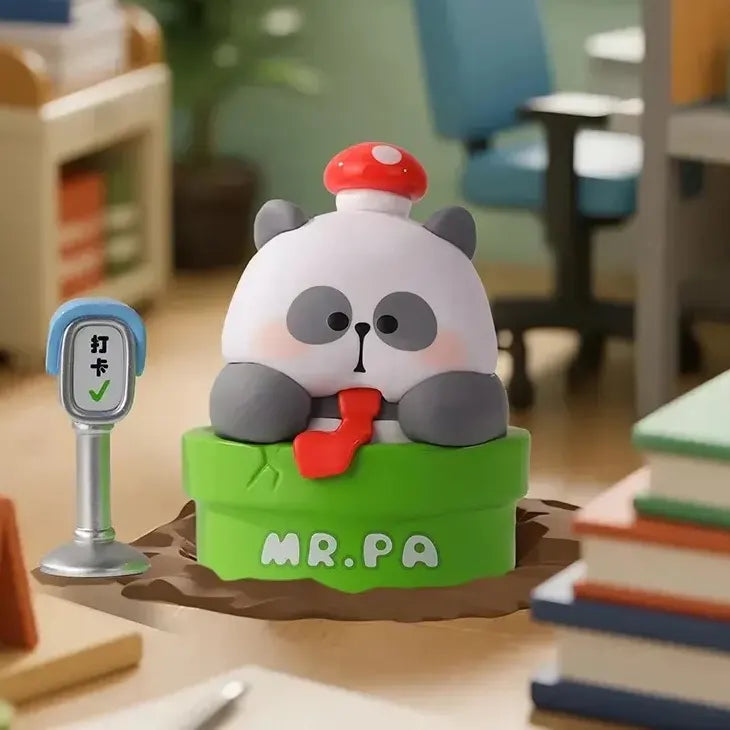 Mr. PA clocking out early figure emerging from a pipe beside a workplace time clock