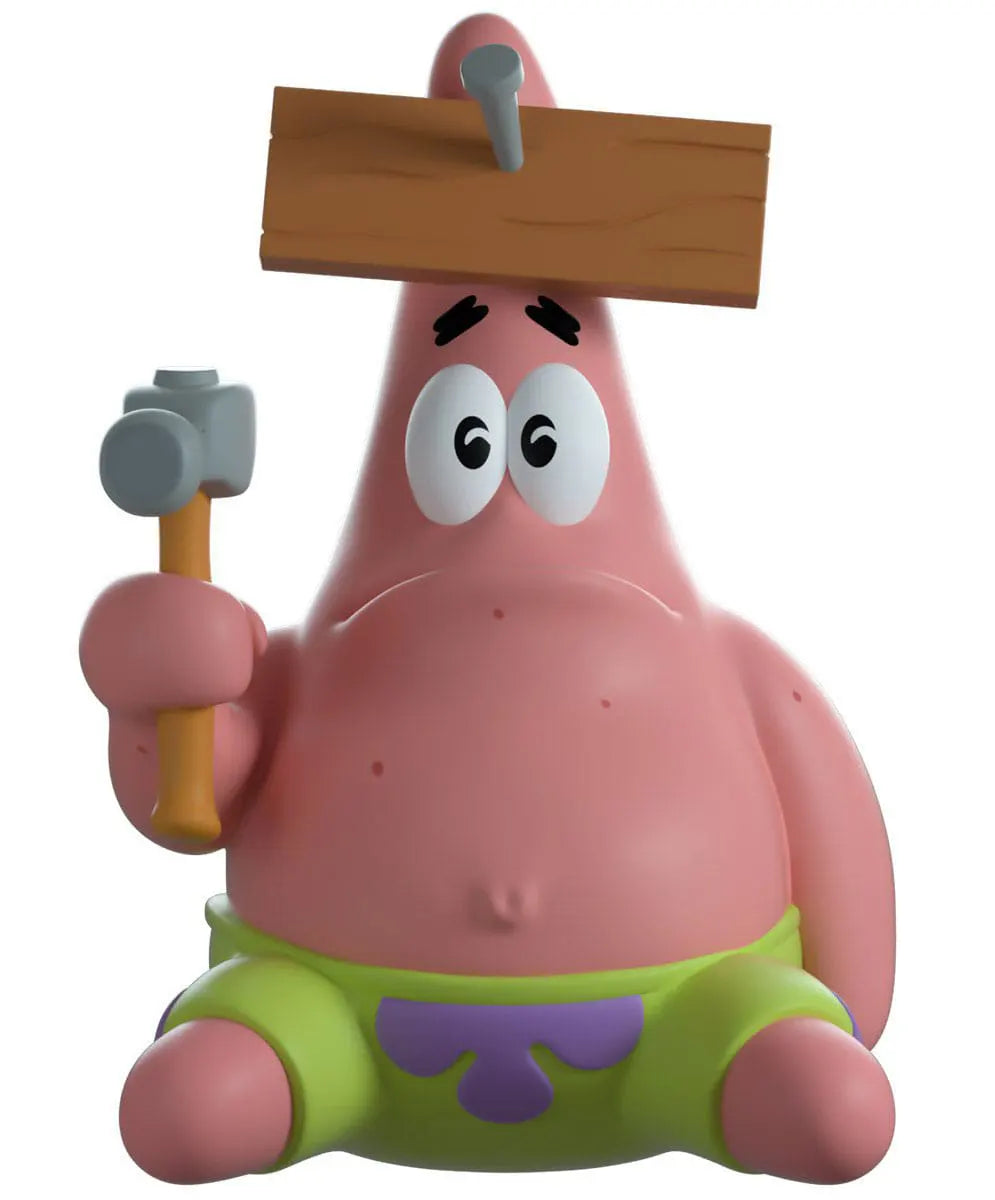 Nail on Head Patrick Youtooz vinyl figure sitting with hammer and nailed plank on head
