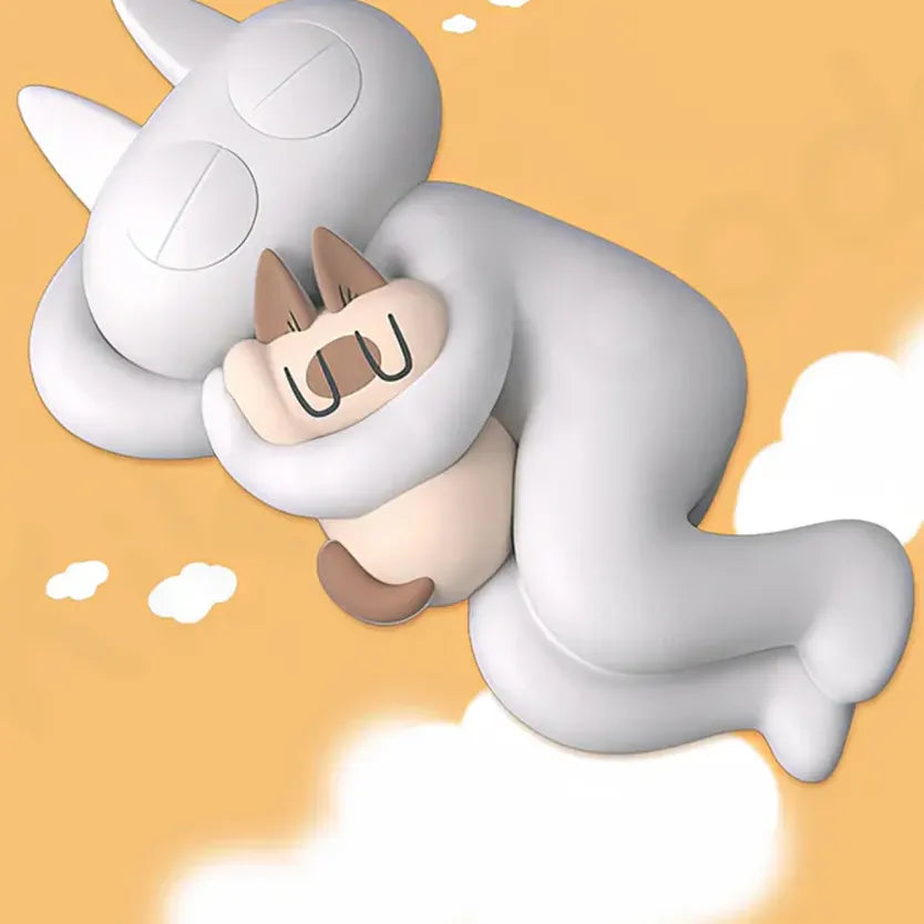 Nobeko Azukisan sleeping peacefully while hugging a plush toy cloud figure
