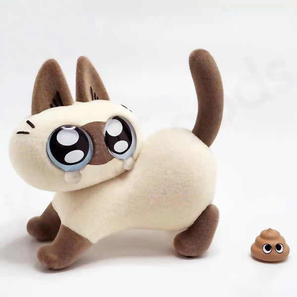Crying Azukisan vinyl cat collectible with tiny poop accessory