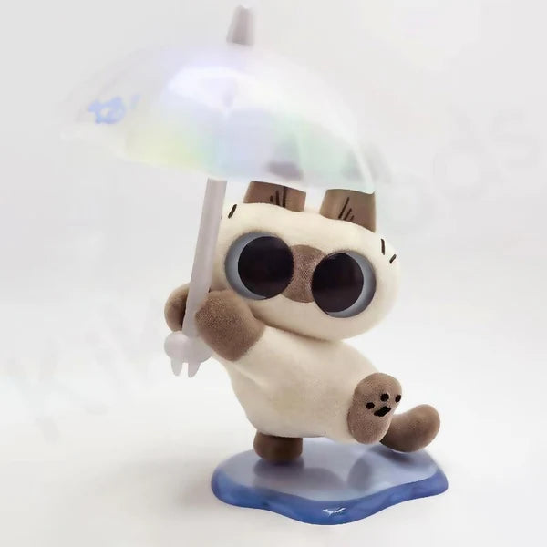 Azukisan cat figure holding an umbrella on a puddle base from Nobeko Series 3