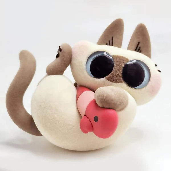 Cute Azukisan vinyl figure hugging a pink fish plush from Series 3