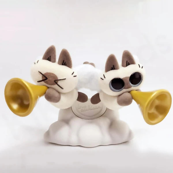 Twin Azukisan cat angels blowing trumpets vinyl figure from Nobeko
