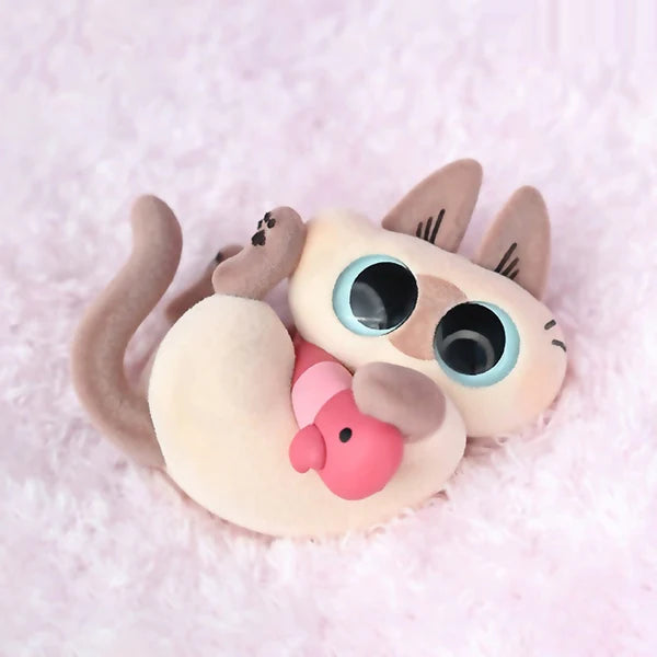 Heartwarming Azukisan Series 3 figure curled up holding pink fish plush