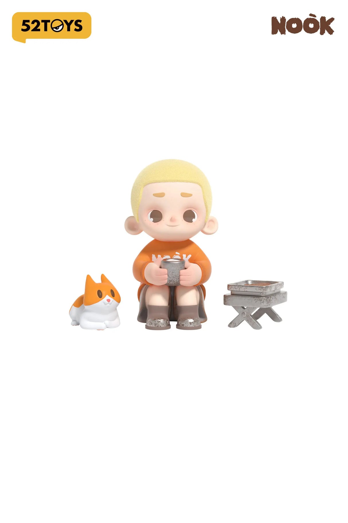 Beach explorer Nook in blue outfit with crab claws and tiny creature on his head.