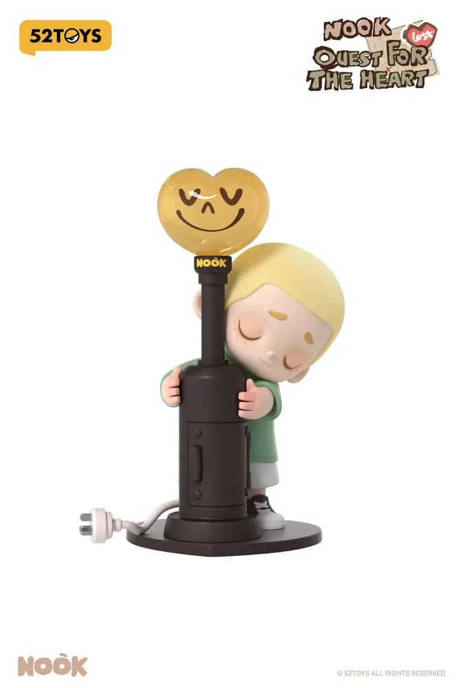 Nook hugging quirky electric post with heart symbol – art toy figure