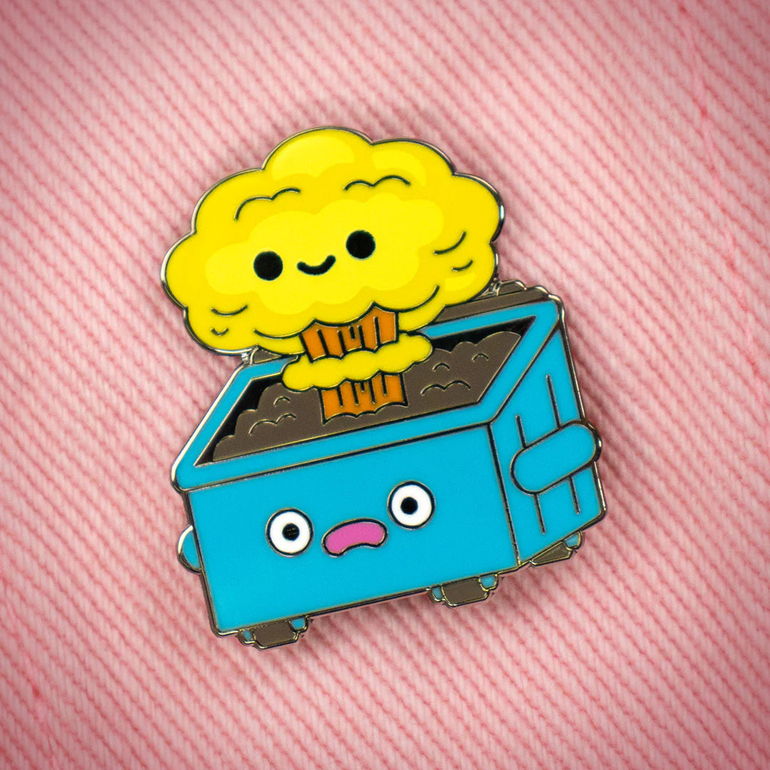 dumpster fire nuclear enamel pin on fabric colorful meltdown design collectible