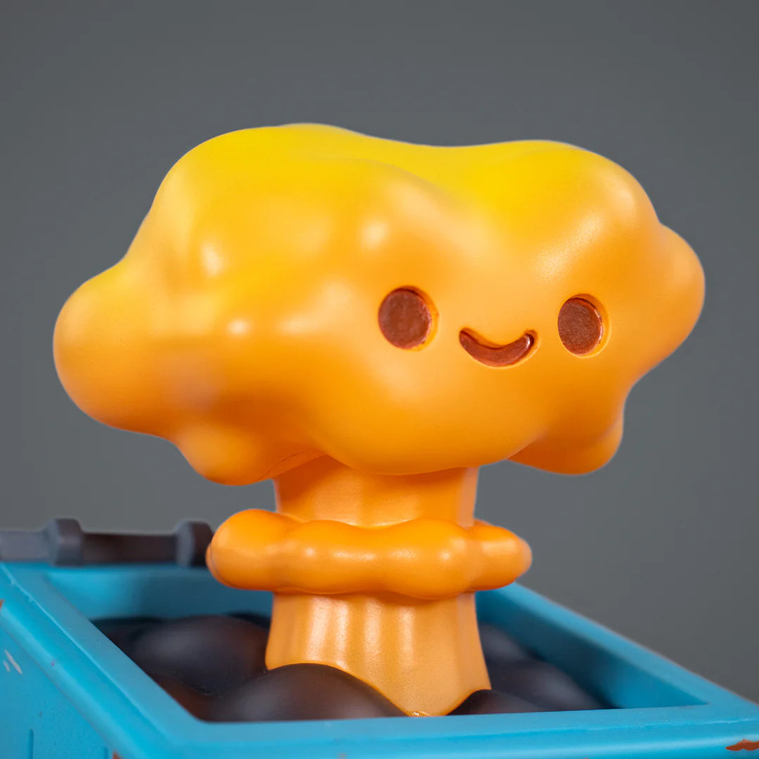 nuclear dumpster fire vinyl figure close up mushroom cloud face