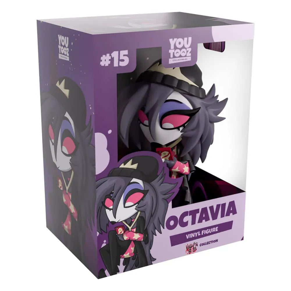Octavia Youtooz Vinyl Figure in display box with purple Helluva Boss themed packaging