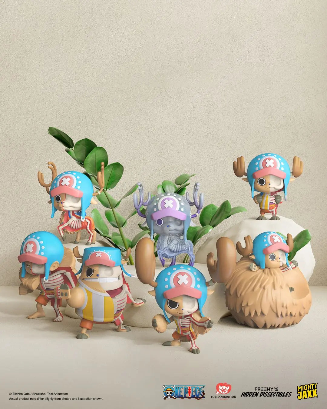 Mighty Jaxx One Piece Chopper dissected blind box figures with outdoor background