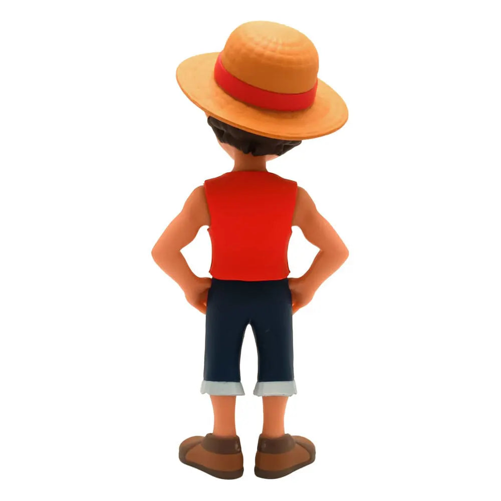 Back view of Luffy figure showing red vest and straw hat