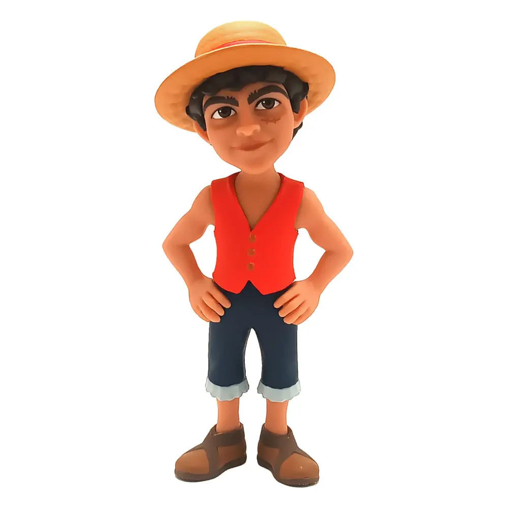Front view of Luffy Minix figure with red vest and straw hat