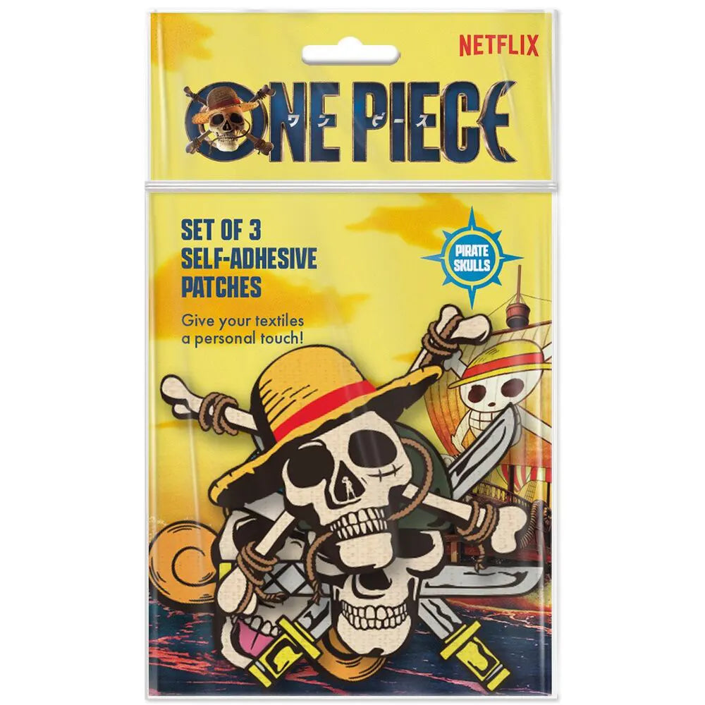 Packaging of the One Piece 3-set self-adhesive patches featuring pirate skulls.