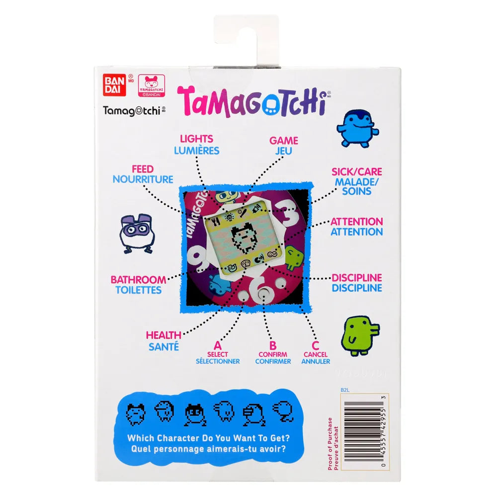 Back of Japanese Ribbon Tamagotchi packaging with instructions and features.