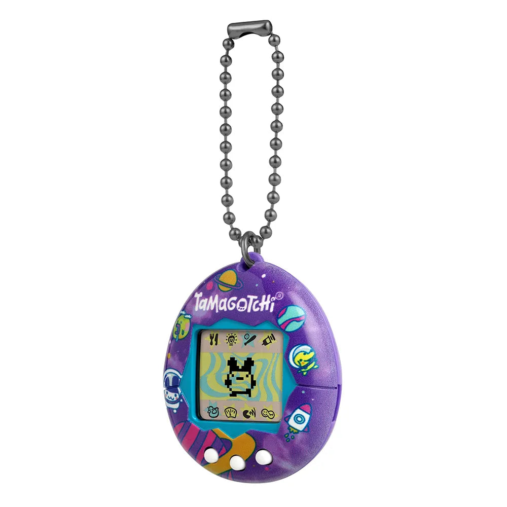 Original Tama Universe Tamagotchi with attached chain for carrying.