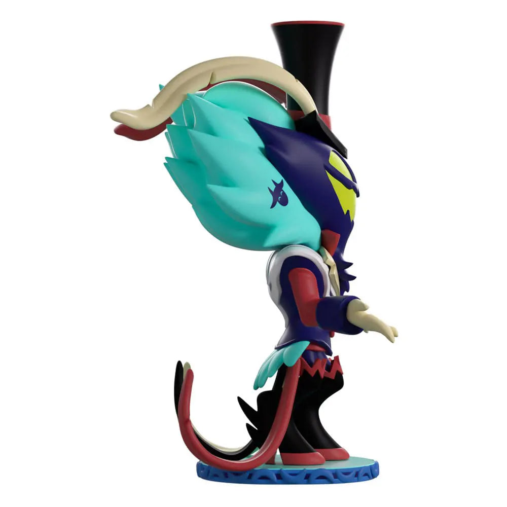 Left side profile of Ozzie Youtooz figure showing curled feather details