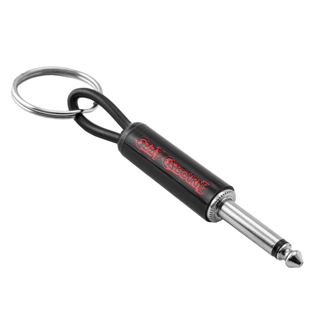 Ozzy Osbourne red logo guitar plug keychain black metal