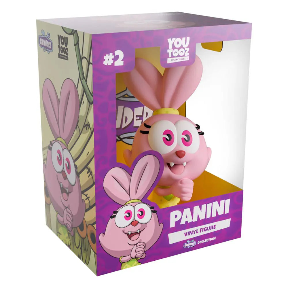 Panini Youtooz vinyl figure in box with Chowder branding, showing pink bunny character in yellow dress.