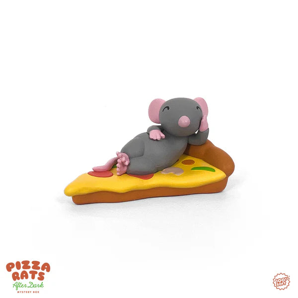 Pizza Rats After Dark relaxed rat vinyl figure on pizza slice