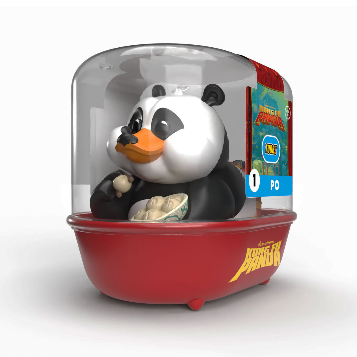 Po TUBBZ collectible displayed inside red Kung Fu Panda bathtub packaging