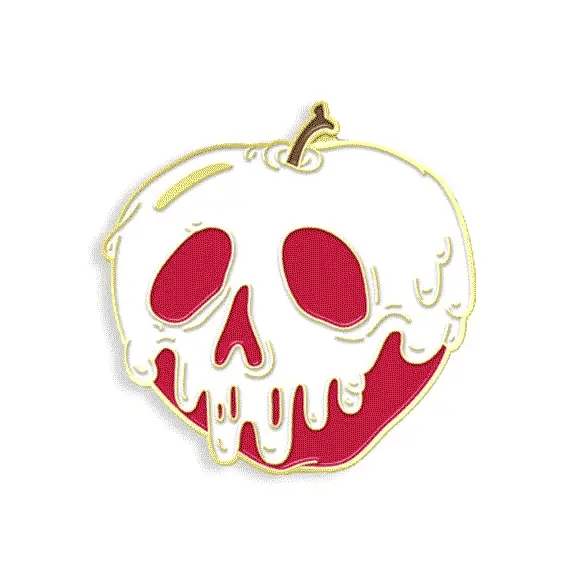Glow-in-the-dark poison apple enamel pin with skull design