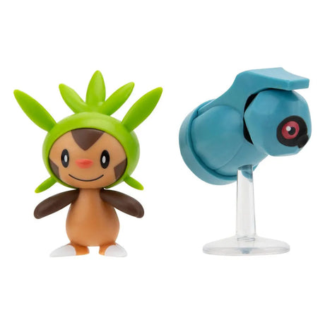 Chespin and Beldum Pokémon battle figures side by side on white background