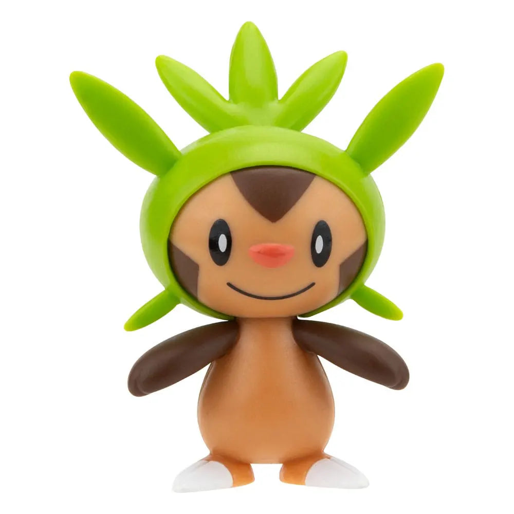 Close-up of Chespin Pokémon battle figure smiling with green headgear