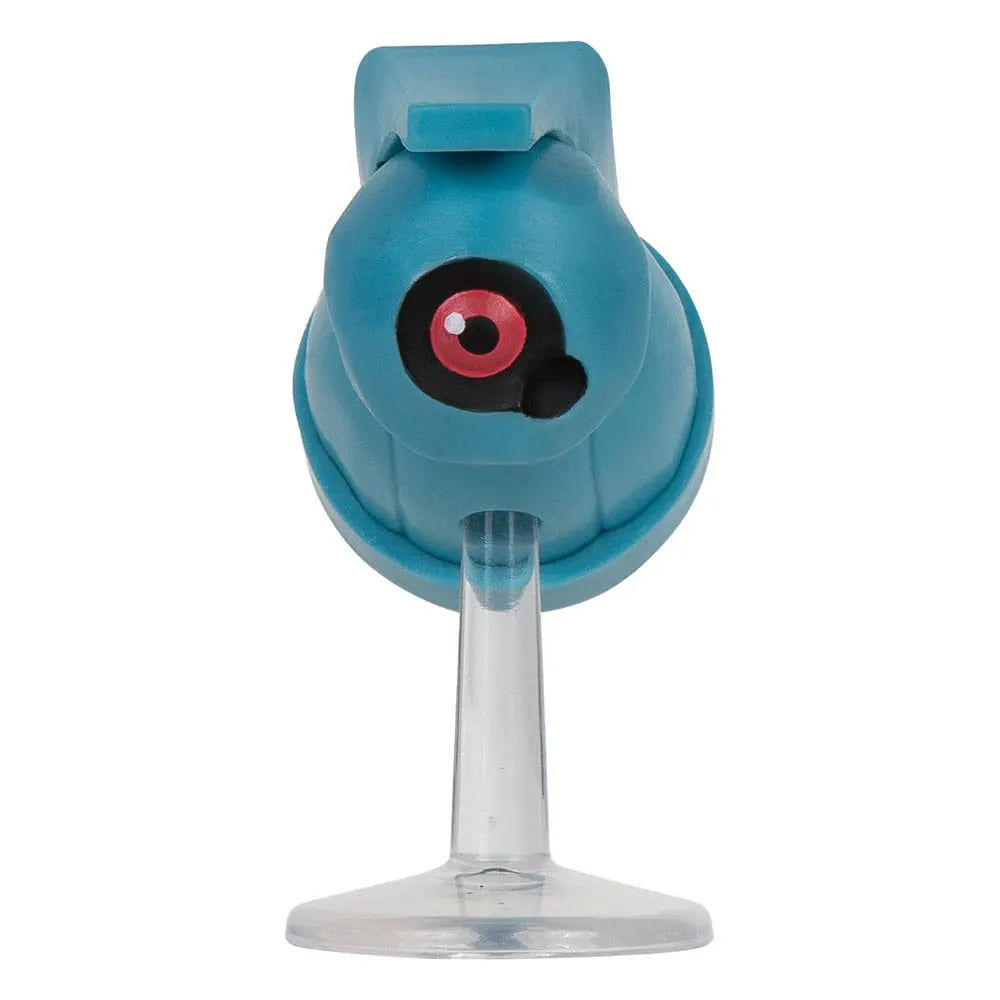 Close-up of Beldum Pokémon figure mounted on a clear stand.