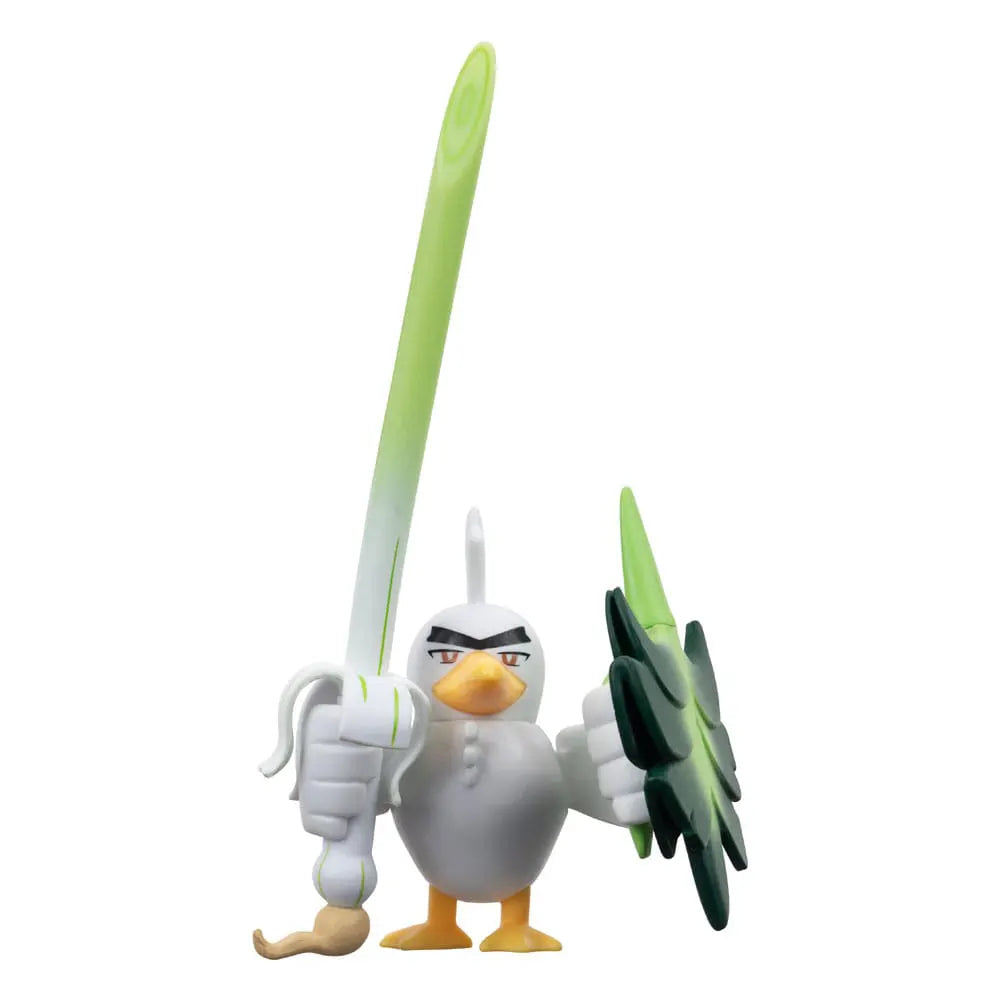 Close-up of Sirfetch’d Pokémon figure holding leek sword and shield