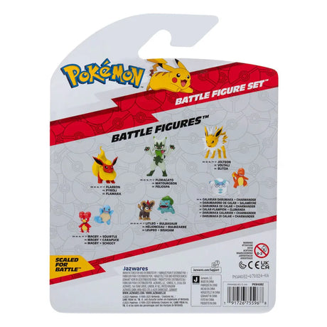 Back view of Pokémon Battle Figure Set packaging showing other available figures in the series.