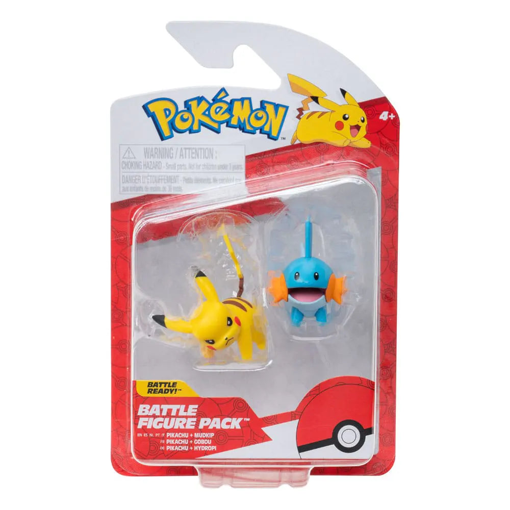 Pokémon Battle Figure Pack in blister packaging featuring Mudkip and Pikachu mini figures