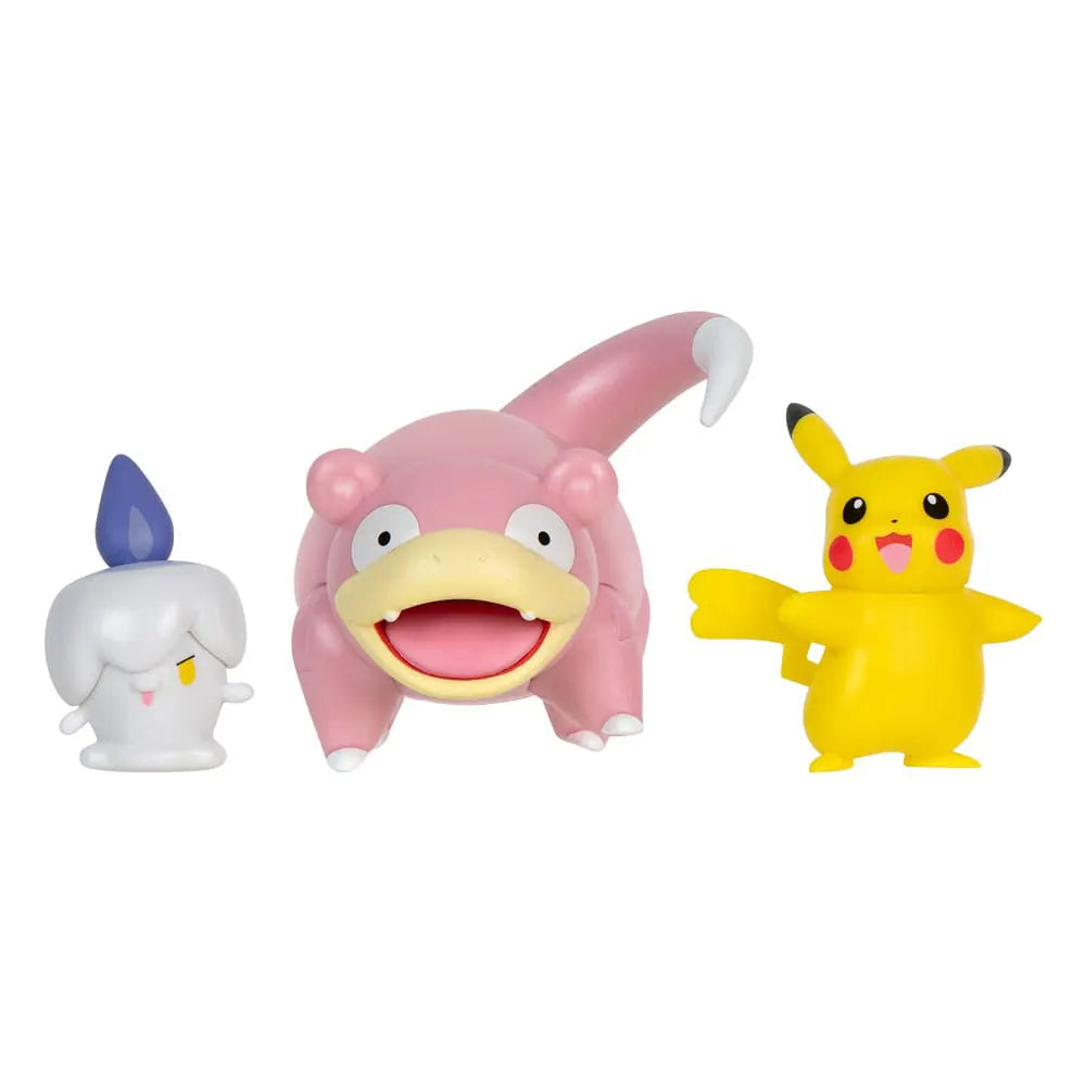 Pokémon Battle Figure Set featuring Pikachu (Female), Litwick, and Slowpoke loose figures