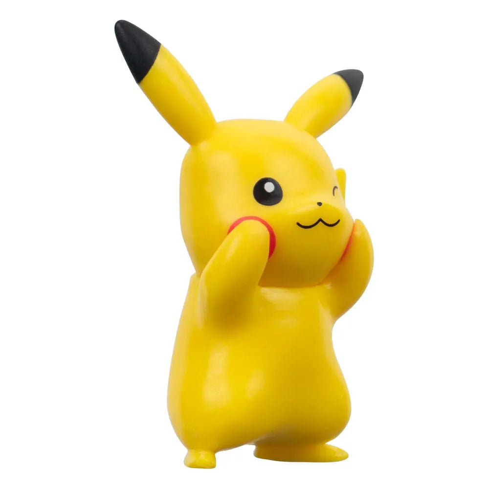 Side view of Pikachu #8 Pokémon figure with winking face and red cheeks.