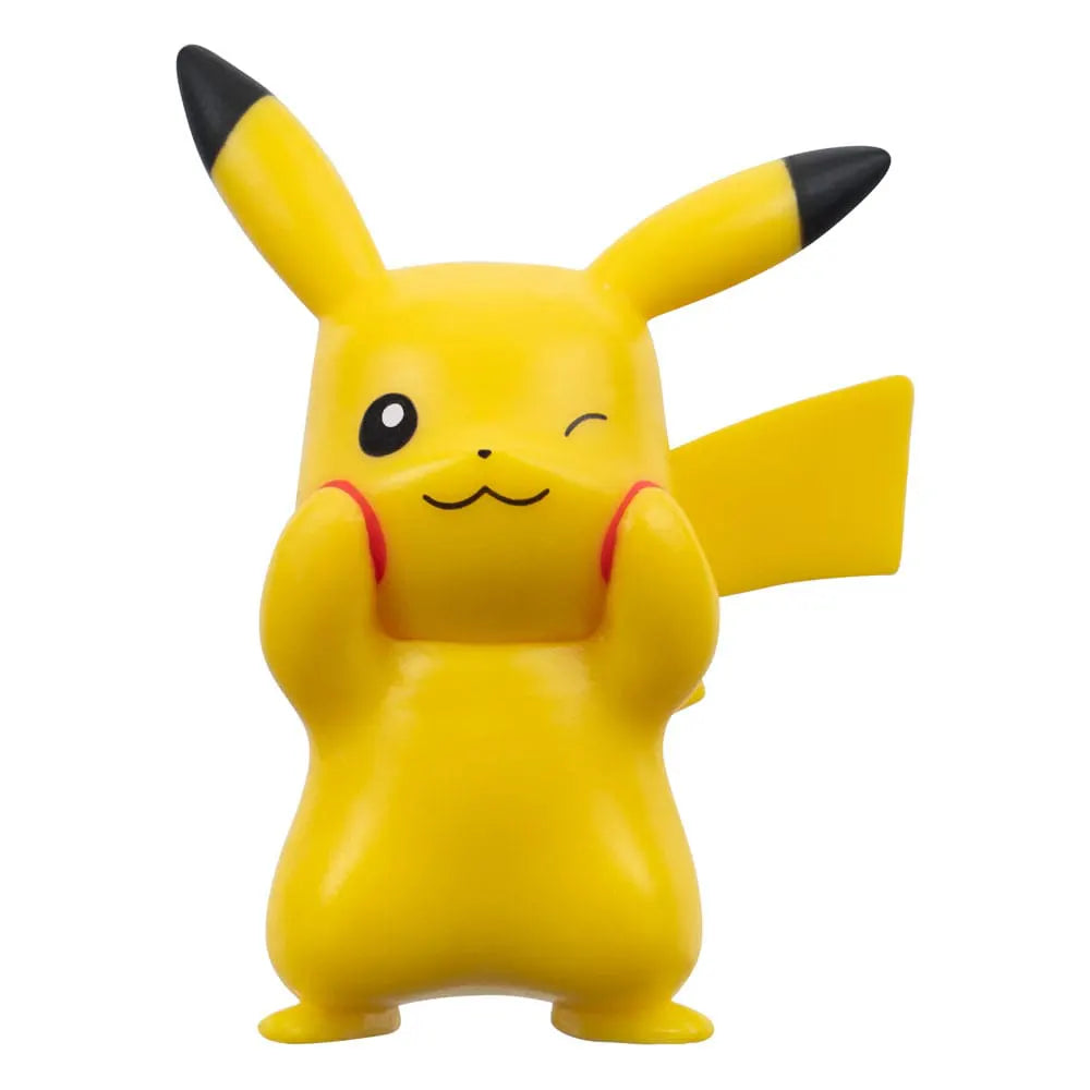Front view of Pikachu #8 Pokémon figure with winking face and red cheeks.
