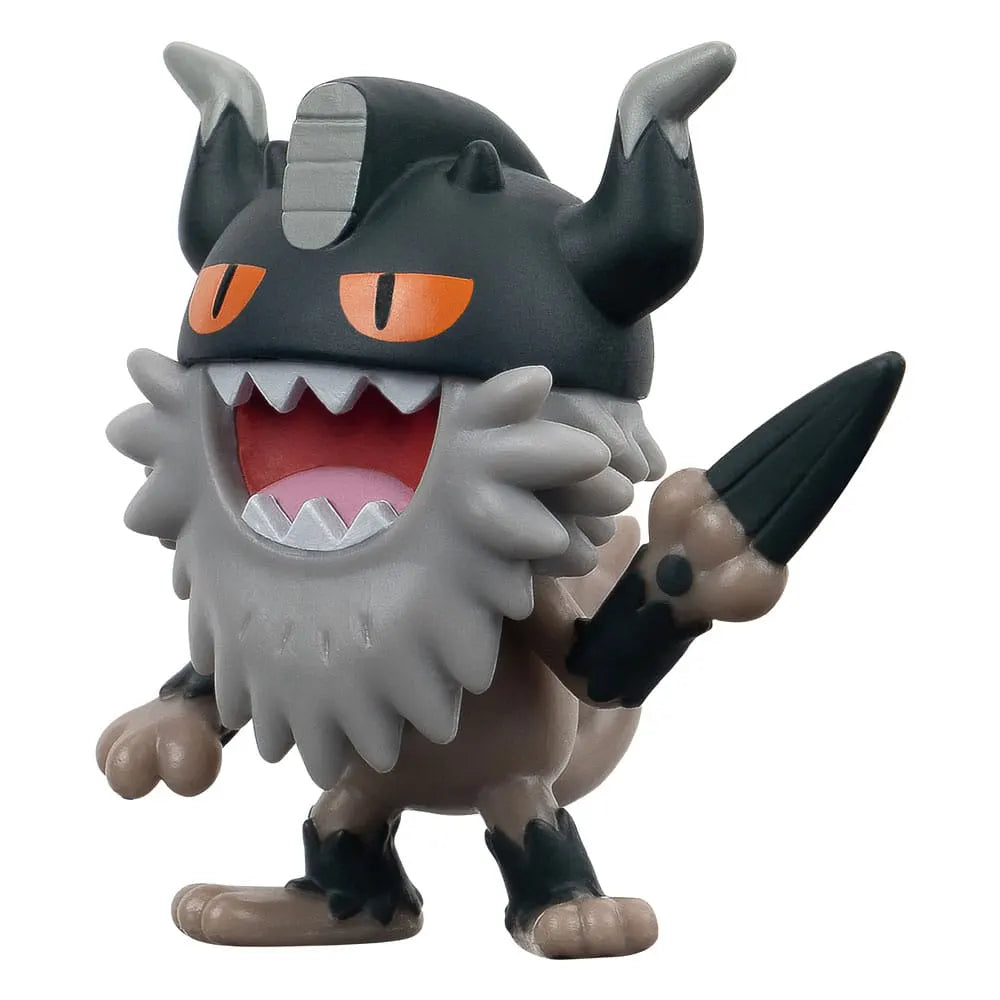 Detailed close-up of Perrserker Pokémon figure holding its black metal claw weapon.